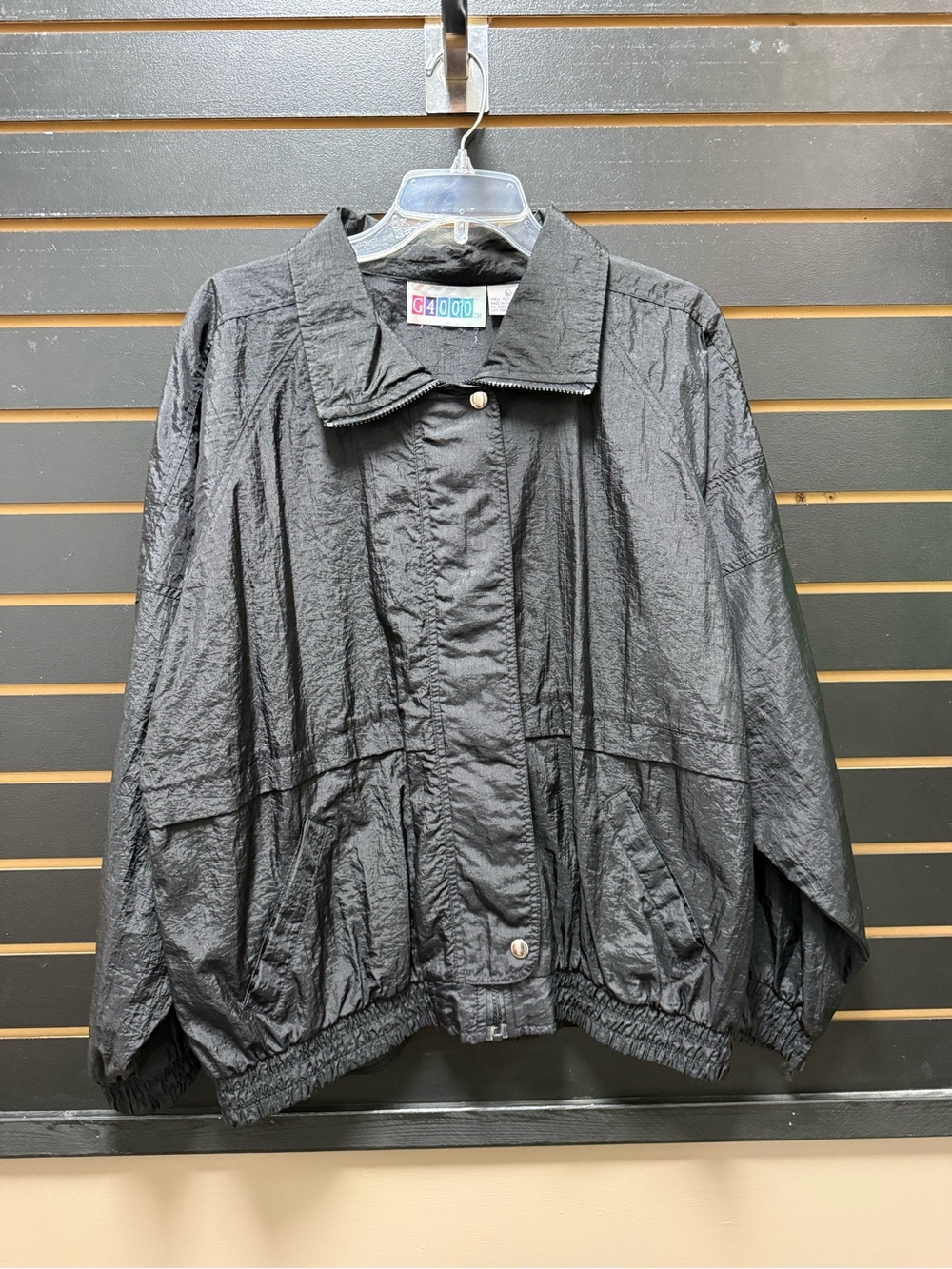 G4000 Vintage Y2K Black Nylon Windbreaker Jacket Large